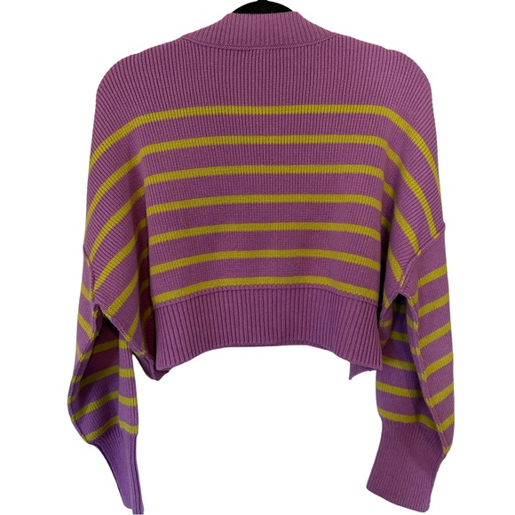 Free People Striped Cropped Sweater Purple Green Oversized Ribbed Knit - Picture 2 of 3